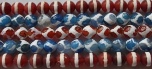 These red, white, and blue dzi agates would be perfect for a summer BBQ.