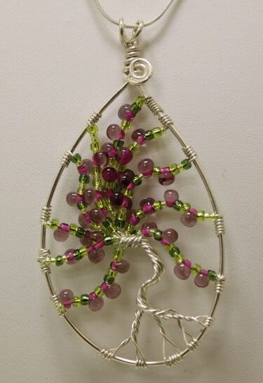 tree of life wire pendant with seed beads